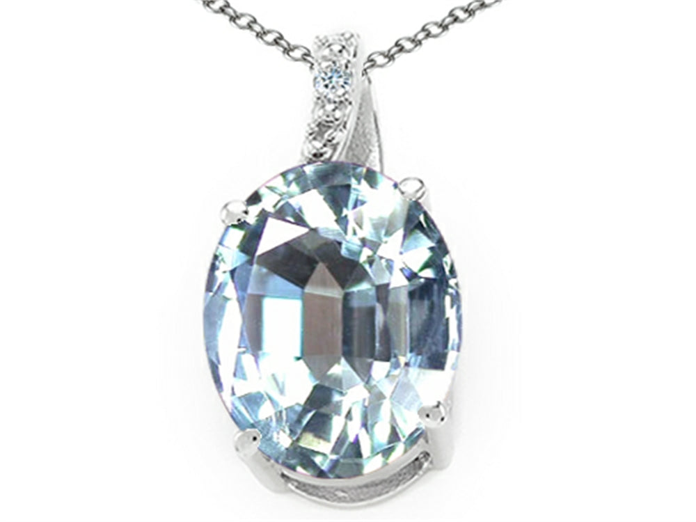 Tommaso Design Oval Simulated Aquamarine Pendant Necklace
