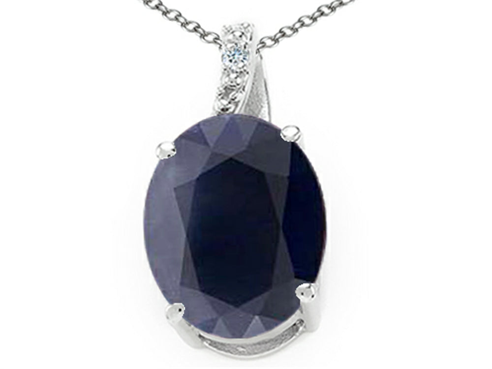 Tommaso Design Oval 10x8mm Genuine Black Sapphire Pendant Necklace