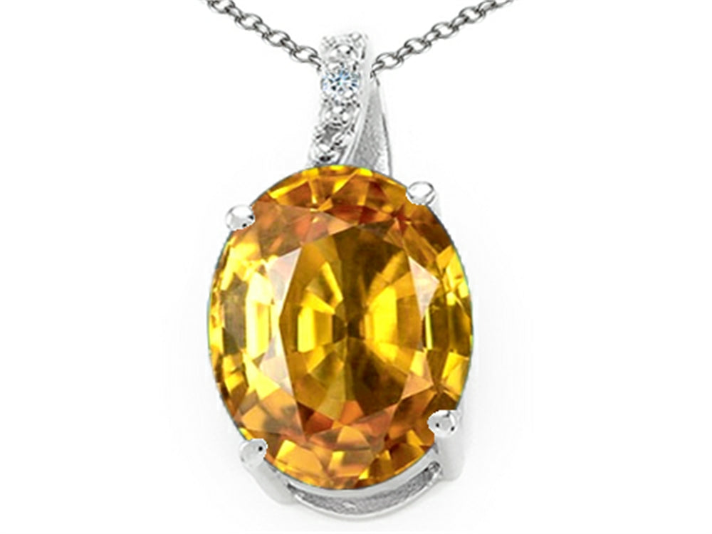 Tommaso Design Genuine Oval Citrine and Diamond Pendant Necklace
