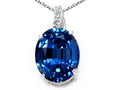 Tommaso Design Oval  Created Blue Sapphire and Genuine Diamond Pendant Necklace