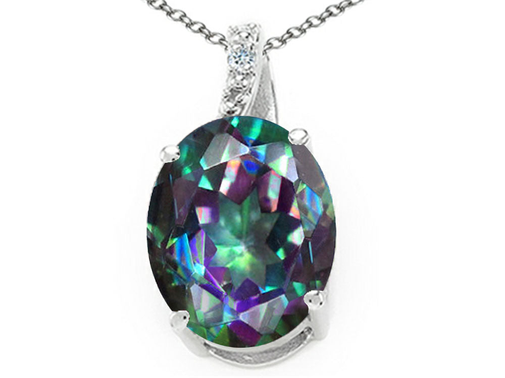 Tommaso Design Oval 10x8mm Rainbow Mystic Topaz Pendant Necklace