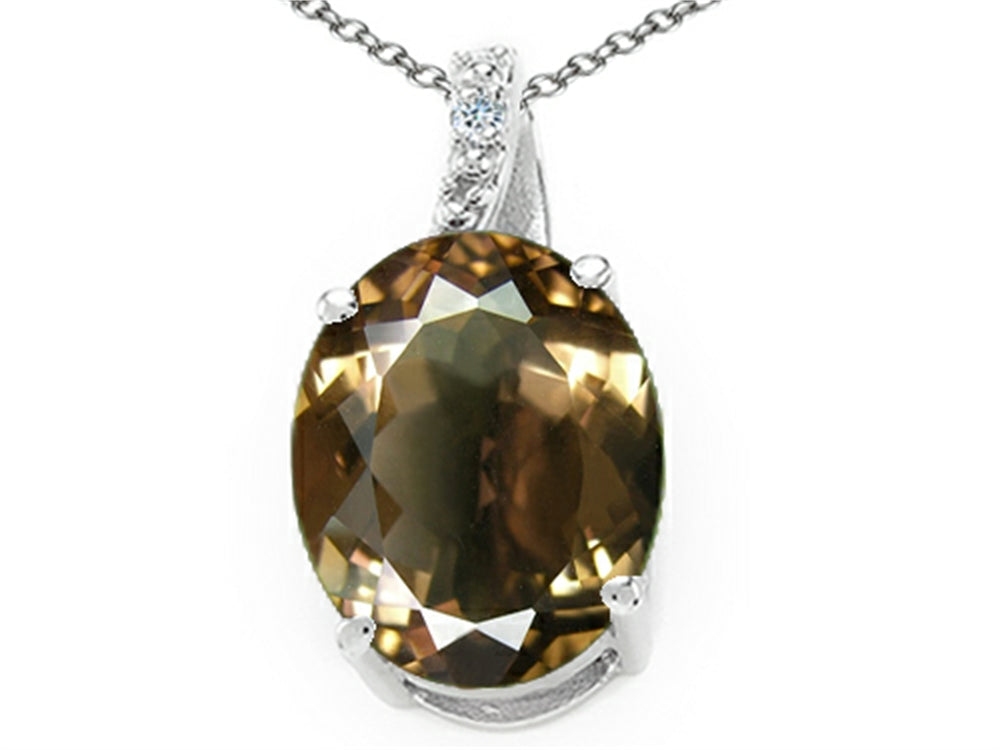 Tommaso Design Oval 10x8mm Genuine Smoky Quartz Pendant Necklace