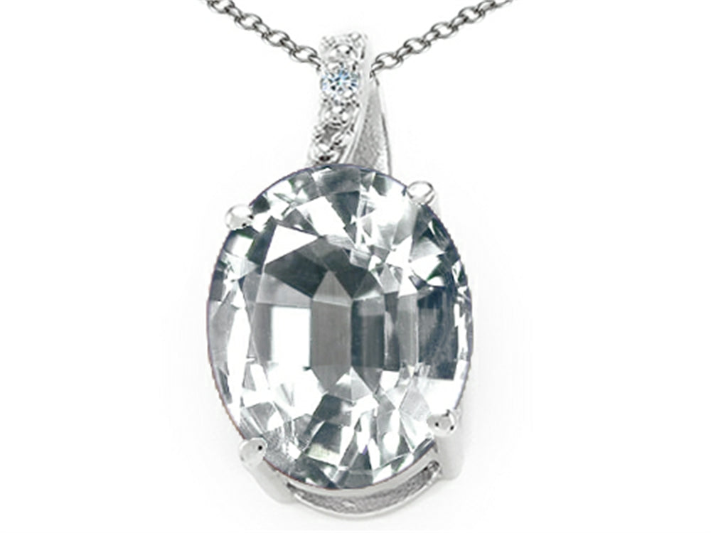 Tommaso Design Oval 10x8mm Genuine White Topaz Pendant Necklace