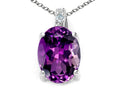 Tommaso Design Oval 10x8mm Genuine Amethyst Pendant Necklace