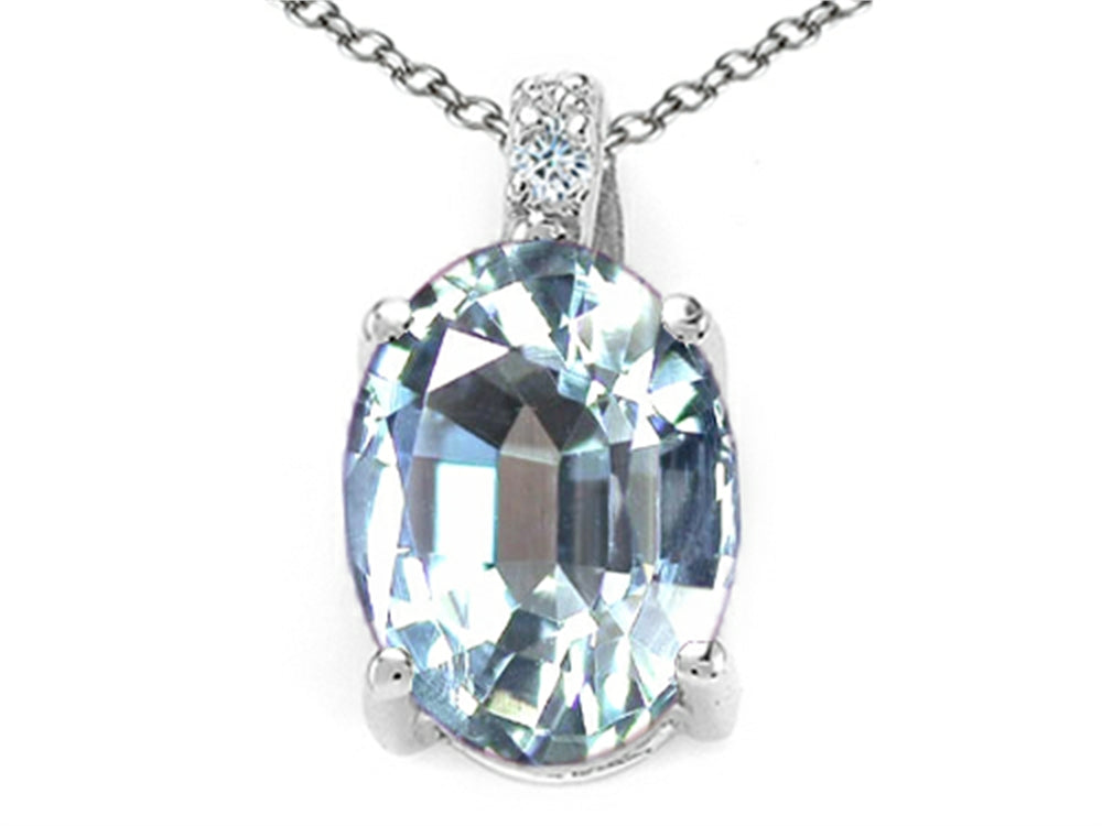 Tommaso Design Oval 10x8mm Simulated Aquamarine Pendant Necklace