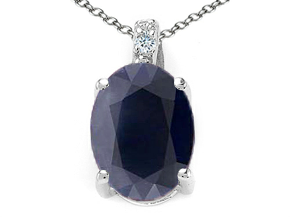 Tommaso Design Oval 8x6mm Genuine Black Sapphire Pendant Necklace