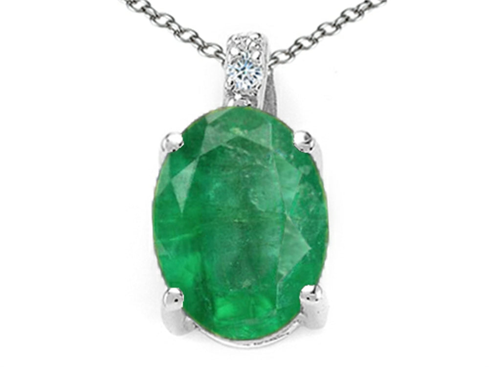 Tommaso Design Oval 8x6mm Genuine Emerald Pendant Necklace