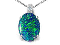 Tommaso Design Oval Simulated Blue Opal and Genuine Diamond Pendant Necklace