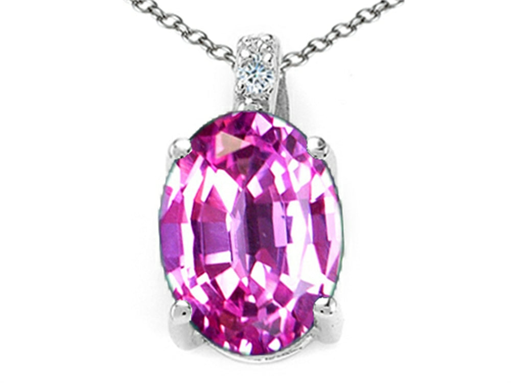 Tommaso Design™ Oval 10x8mm Created Pink Sapphire Pendant Necklace