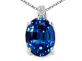 Tommaso Design Oval 10x8mm Created Blue Sapphire Pendant Necklace