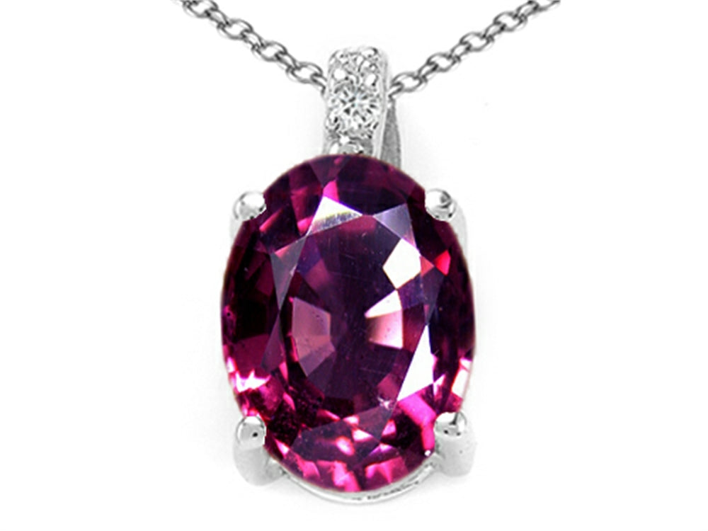 Tommaso Design Oval 8x6mm Genuine Rhodolite Pendant Necklace