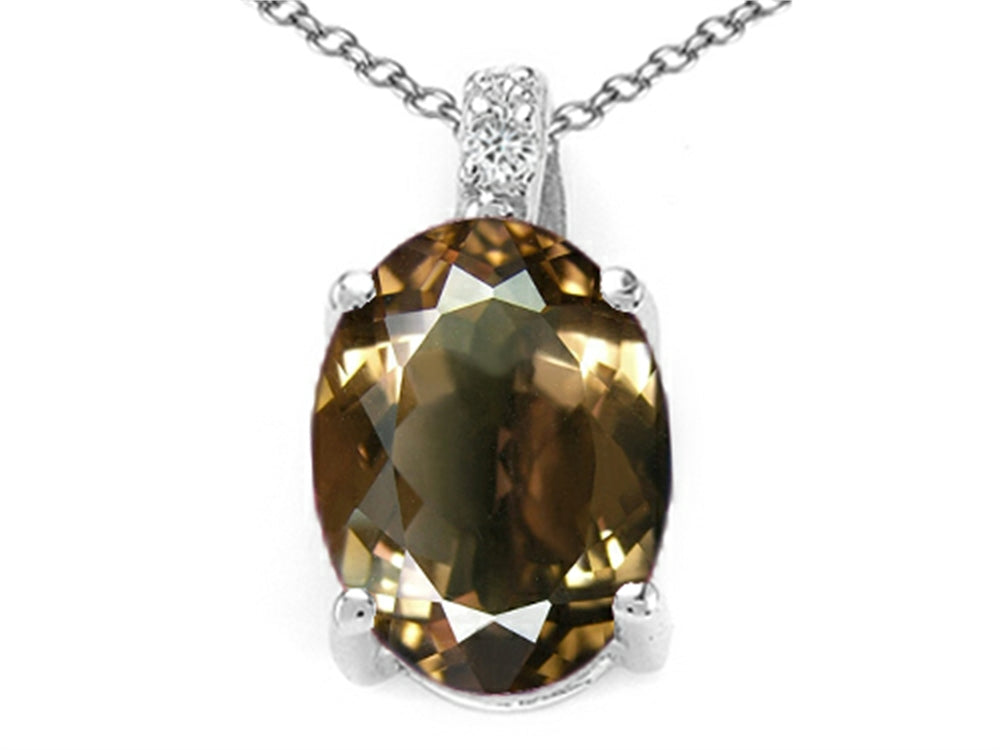 Tommaso Design Oval 8x6mm Genuine Smoky Quartz Pendant Necklace
