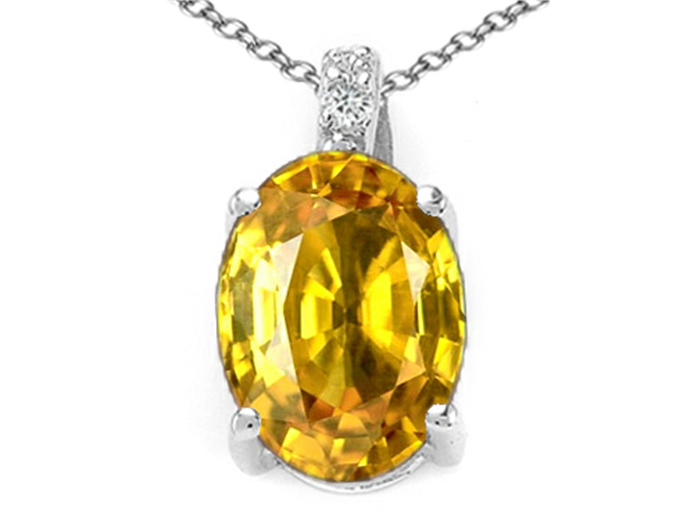 Tommaso Design Oval 8x6mm Genuine Yellow Sapphire Pendant Necklace