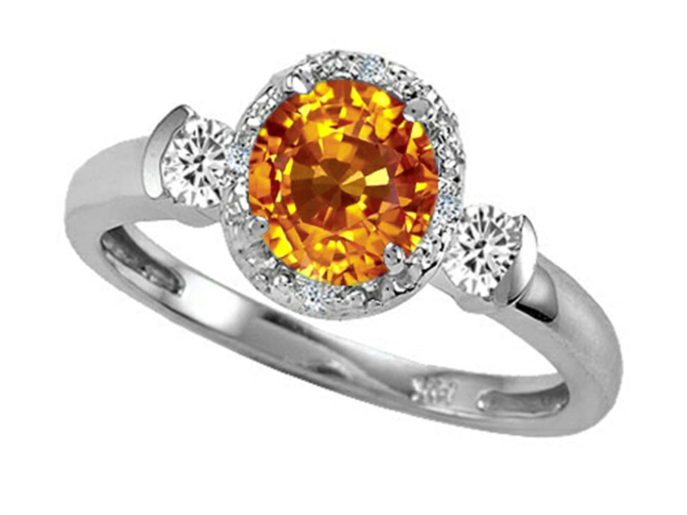 Tommaso Design Round 6mm Genuine Citrine And Diamond Ring