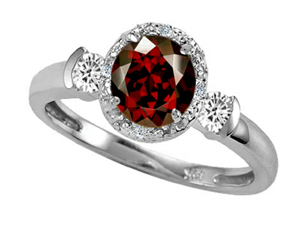 Tommaso Design Round 6mm Genuine Garnet And Diamond Ring