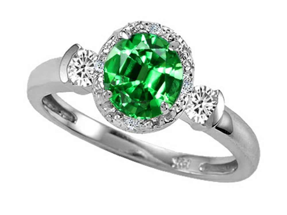 Tommaso Design Round 6mm Simulated Emerald And Diamond Ring