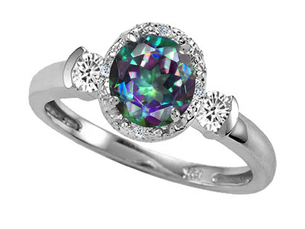 Tommaso Design Round 6mm Rainbow Mystic Topaz And Diamond Ring