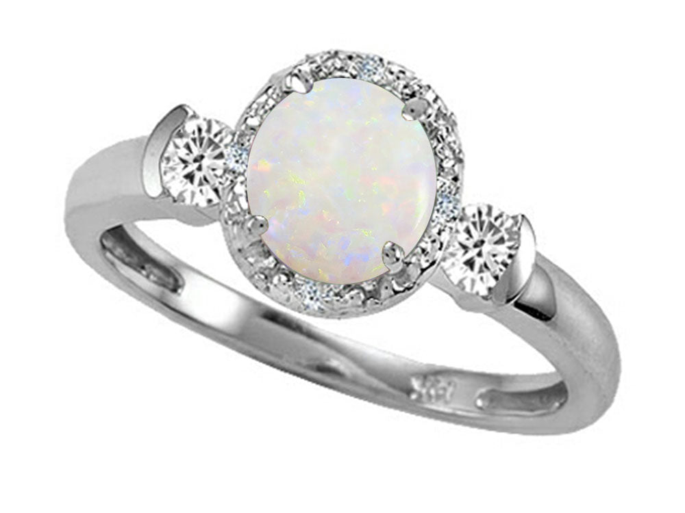 Tommaso Design Round 6mm Genuine Opal And Diamond Ring