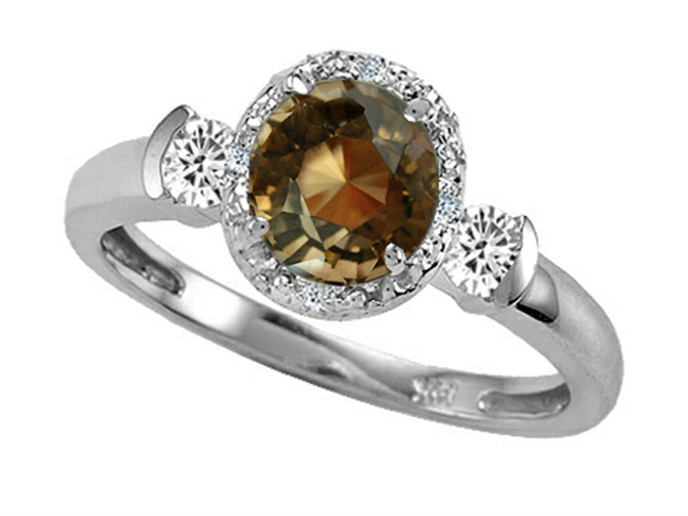 Tommaso Design Round 6mm Genuine Smoky Quartz And Diamond Ring