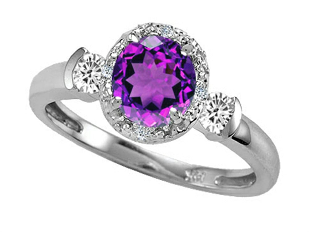 Tommaso Design Round 6mm Genuine Amethyst And Diamond Ring