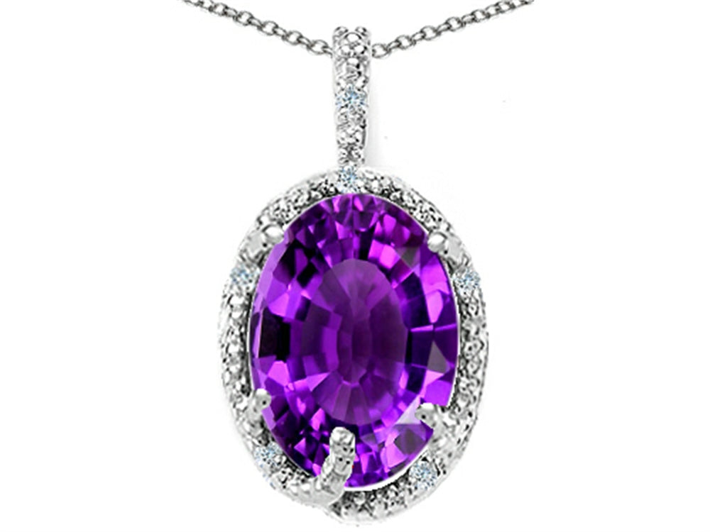 Tommaso Design Oval 10x8mm Genuine Amethyst Pendant Necklace