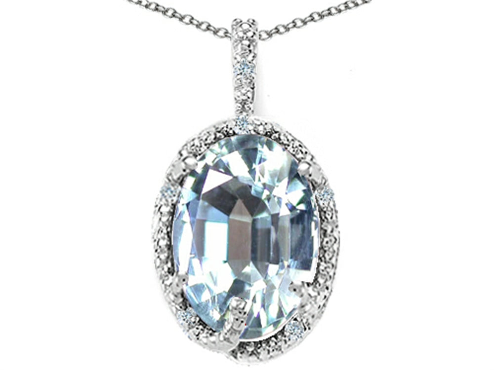 Tommaso Design Oval 10x8mm Genuine Aquamarine Pendant Necklace