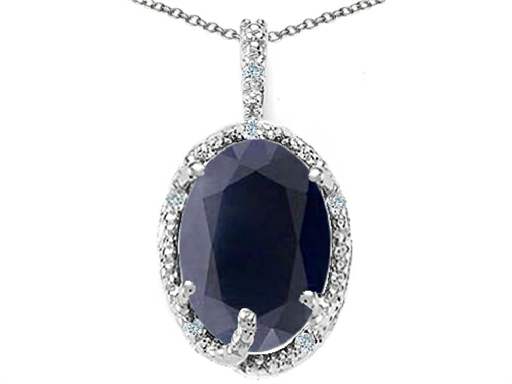 Tommaso Design Oval 10x8mm Genuine Black Sapphire Pendant Necklace