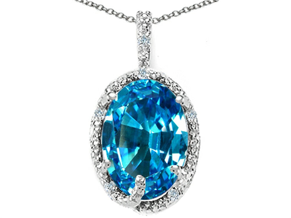 Tommaso Design Oval 10x8mm Genuine Blue Topaz Pendant Necklace