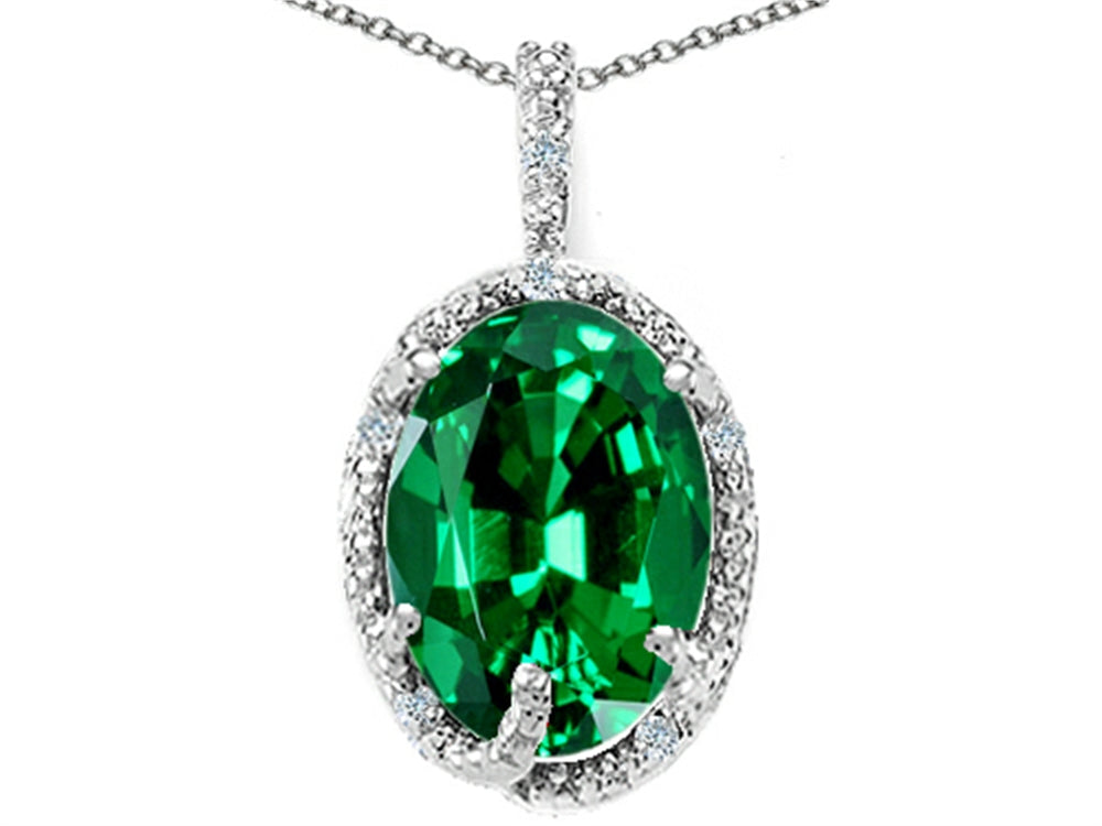 Tommaso Design Oval 10x8mm Simulated Emerald Pendant Necklace