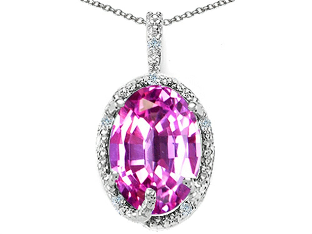 Tommaso Design™ Oval 10x8mm Created Pink Sapphire Pendant Necklace