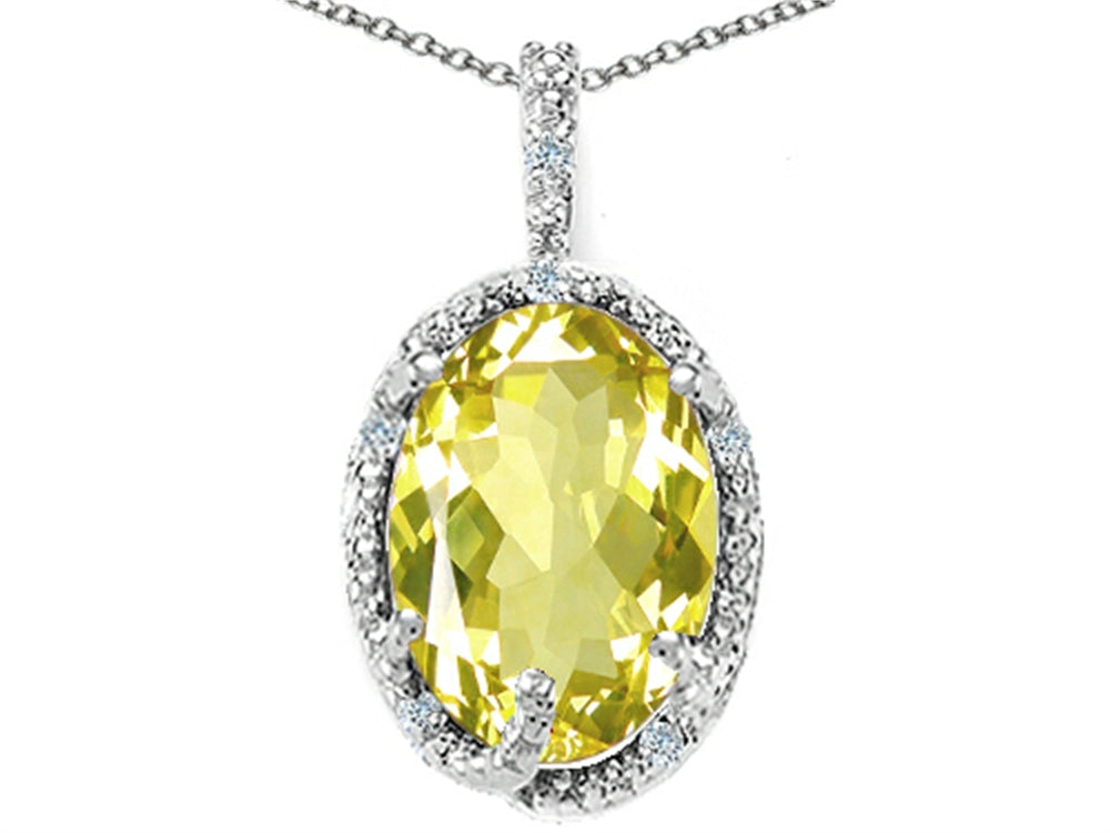 Tommaso Design Oval 10x8mm Genuine Lemon Quartz Pendant Necklace