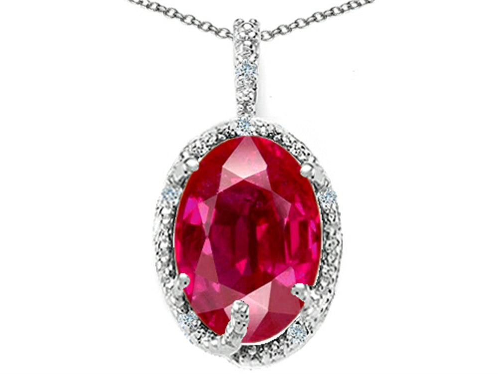 Tommaso Design Oval 10x8mm Created Ruby Pendant Necklace