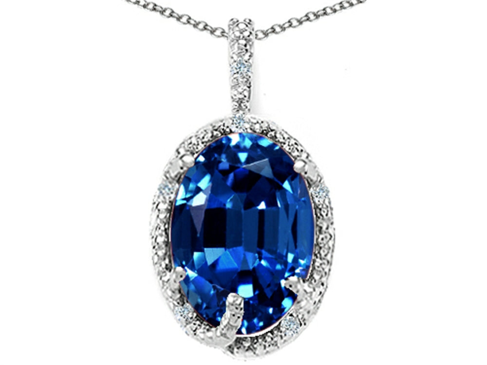 Tommaso Design Oval 10x8mm Created Blue Sapphire Pendant Necklace
