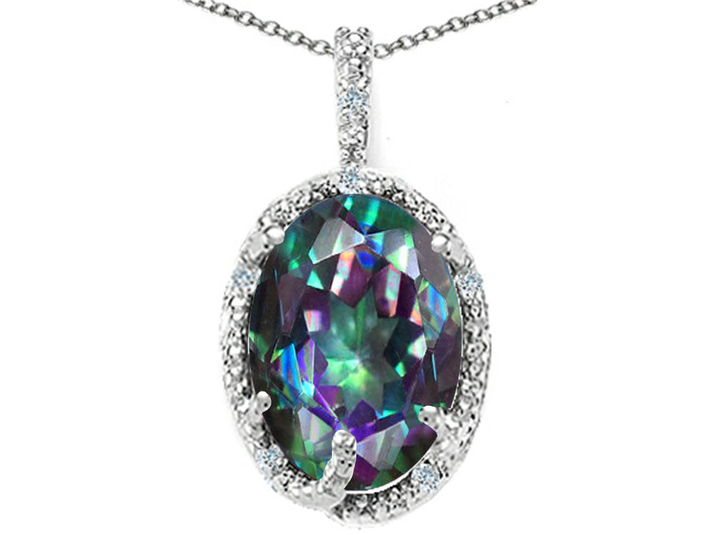 Tommaso Design Oval 10x8mm Rainbow Mystic Topaz Pendant Necklace