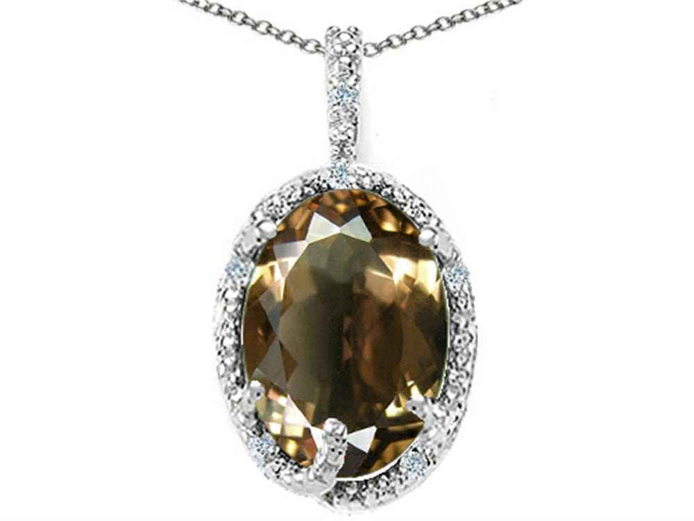 Tommaso Design Oval 10x8mm Genuine Smoky Quartz Pendant Necklace