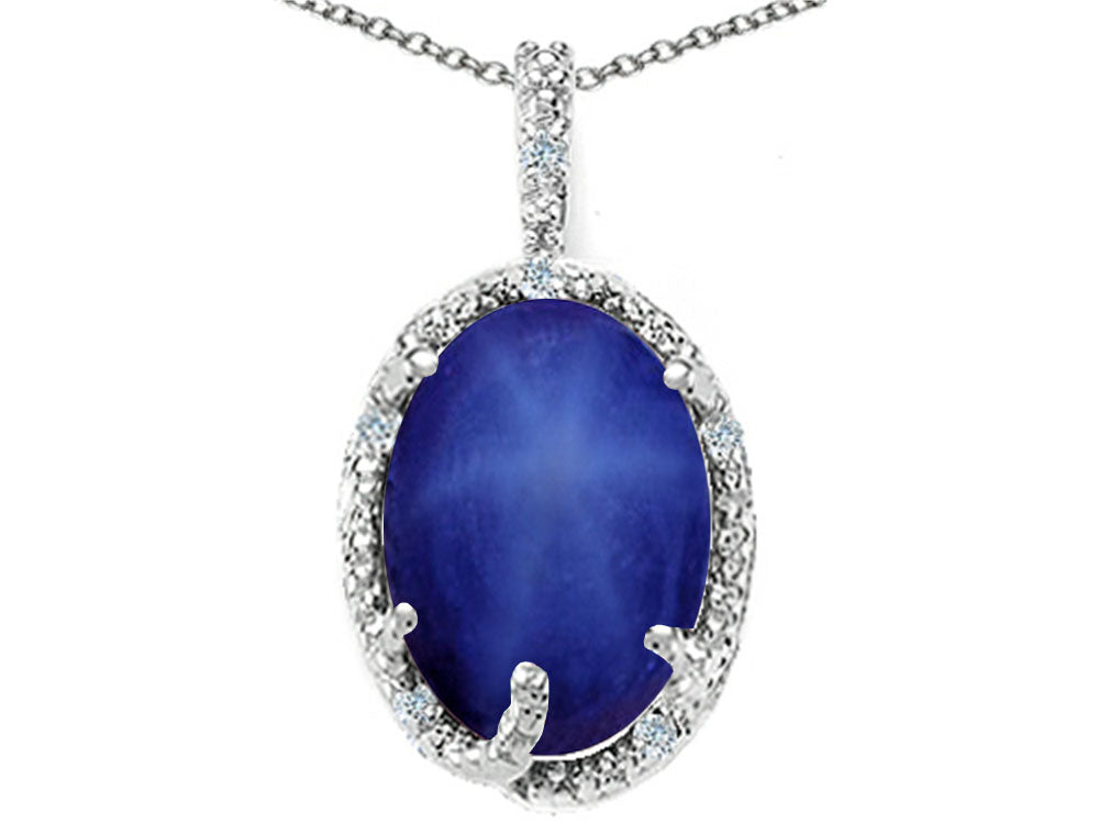 Tommaso Design Oval 10x8mm Created Star Sapphire Pendant Necklace