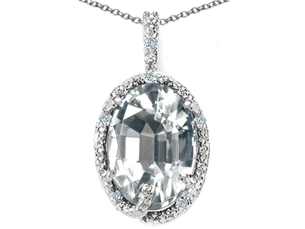 Tommaso Design Oval 10x8mm Genuine White Topaz Pendant Necklace