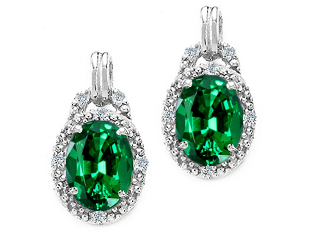 Tommaso Design Oval 8x6mm Simulated Emerald Earrings