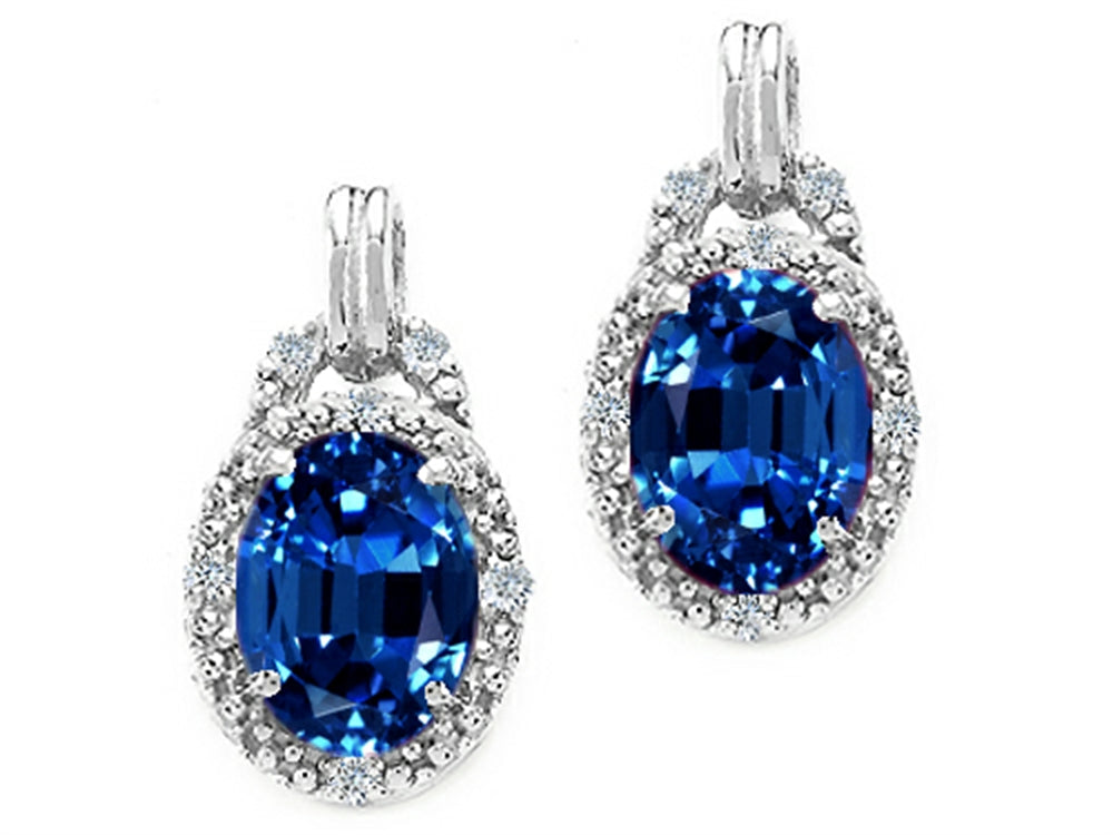 Tommaso Design Oval 8x6mm Created Blue Sapphire Earrings
