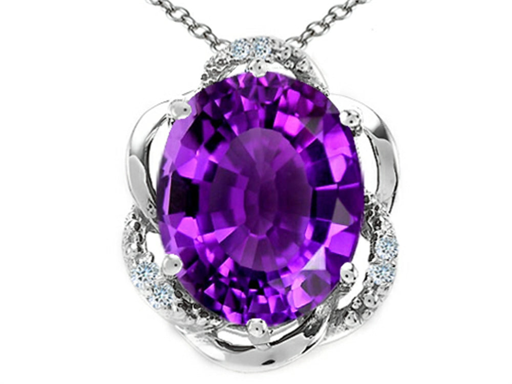 Tommaso Design Oval 12x10mm Genuine Amethyst Pendant Necklace