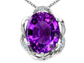 Tommaso Design Oval 12x10mm Genuine Amethyst Pendant Necklace