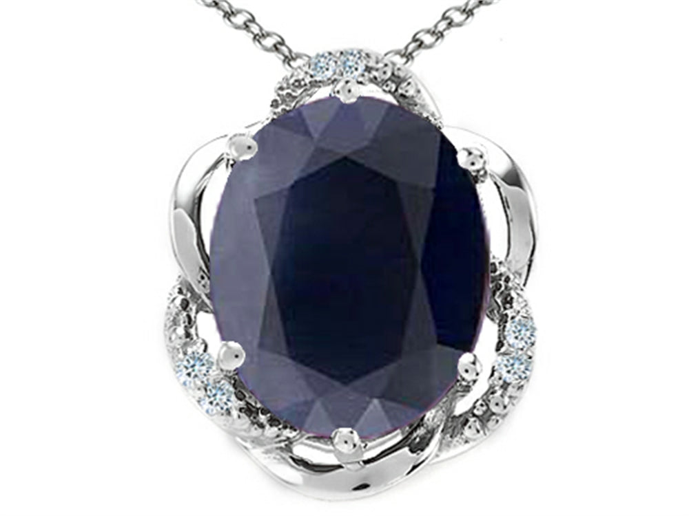 Tommaso Design Oval 12x10mm Genuine Black Sapphire Pendant Necklace