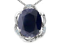 Tommaso Design Oval 12x10mm Genuine Black Sapphire Pendant Necklace