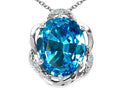 Tommaso Design Oval 12x10mm Genuine Blue Topaz Pendant Necklace