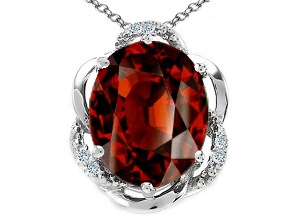 Tommaso Design Oval 12x10mm Genuine Garnet Pendant Necklace