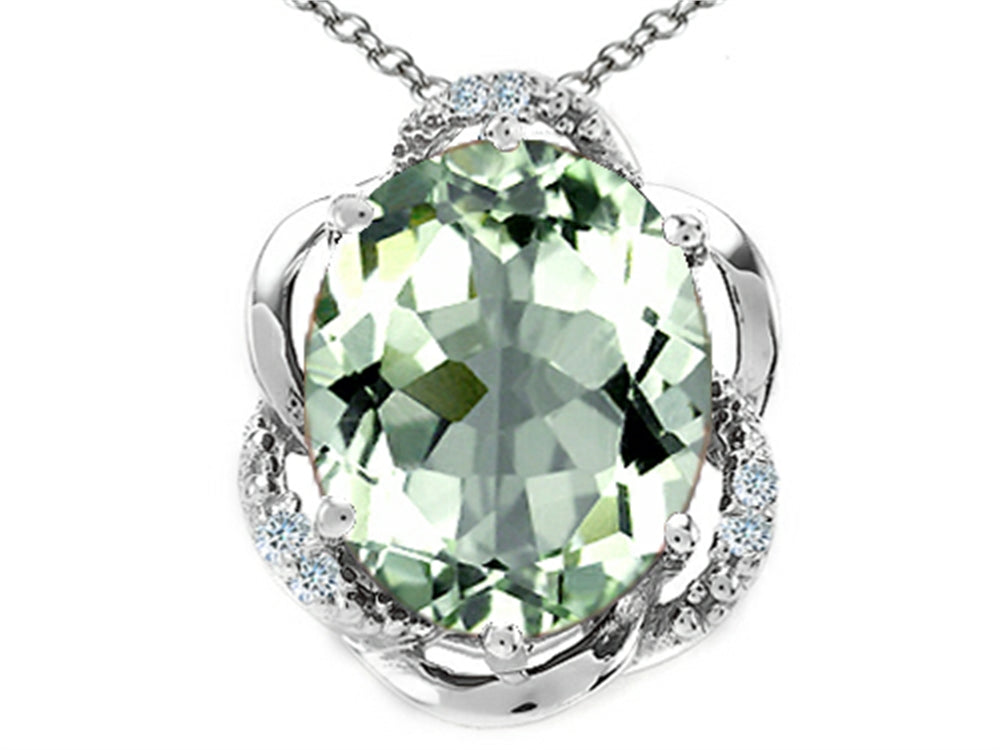Tommaso Design™ Oval 12x10mm Green Amethyst Pendant Necklace