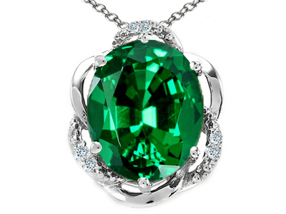 Tommaso Design Oval 12x10mm Simulated Emerald Pendant Necklace