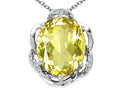 Tommaso Design Oval 12x10mm Genuine Lemon Quartz Pendant Necklace