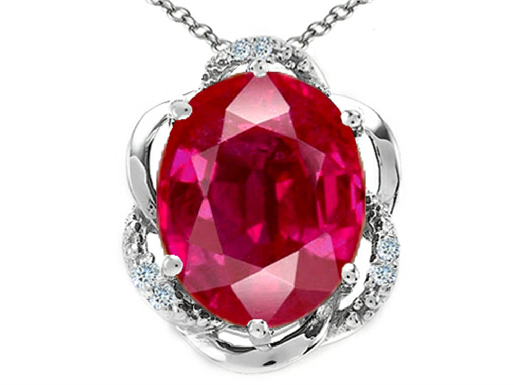 Tommaso Design Oval 12x10mm Created Ruby Pendant Necklace