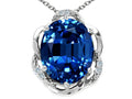 Tommaso Design Oval 12x10mm Created Blue Sapphire Pendant Necklace